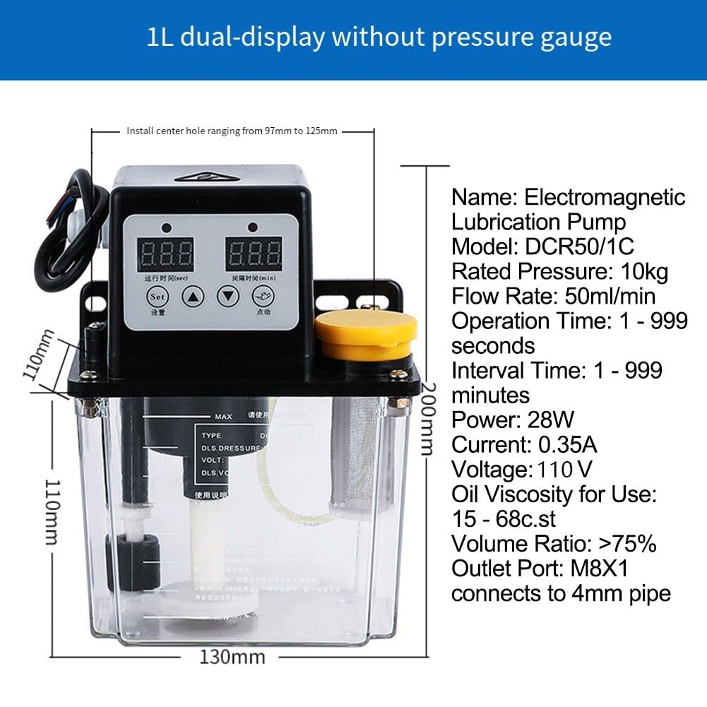 FACAIIO Bomba de aceite lubricante automático CNC de 1 L/2 L de capacidad, engrasador de engranajes de aleación, control electrónico de temporizador, maquinaria industrial, 110 V
