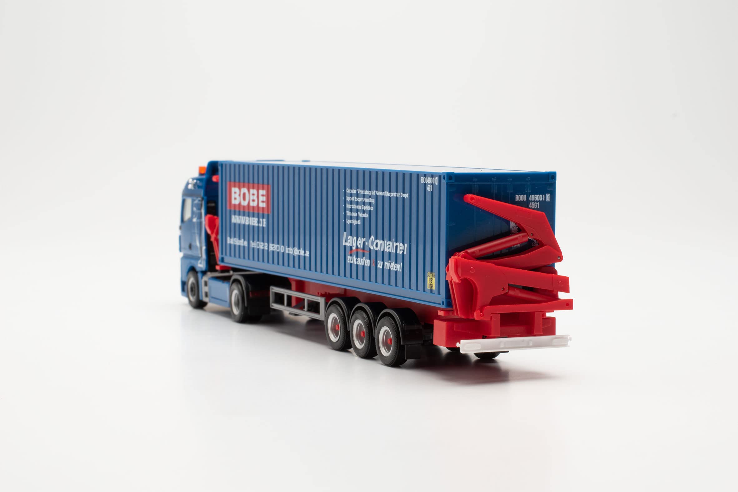Herpa LKW Modell MAN TGX GM Container-Seitenlader „Bobe Spedition“, originalgetreu im Maßstab 1:87, Modell LKW für Diorama, Modellbau Sammlerstück, Deko Miniaturmodelle aus Kunststoff