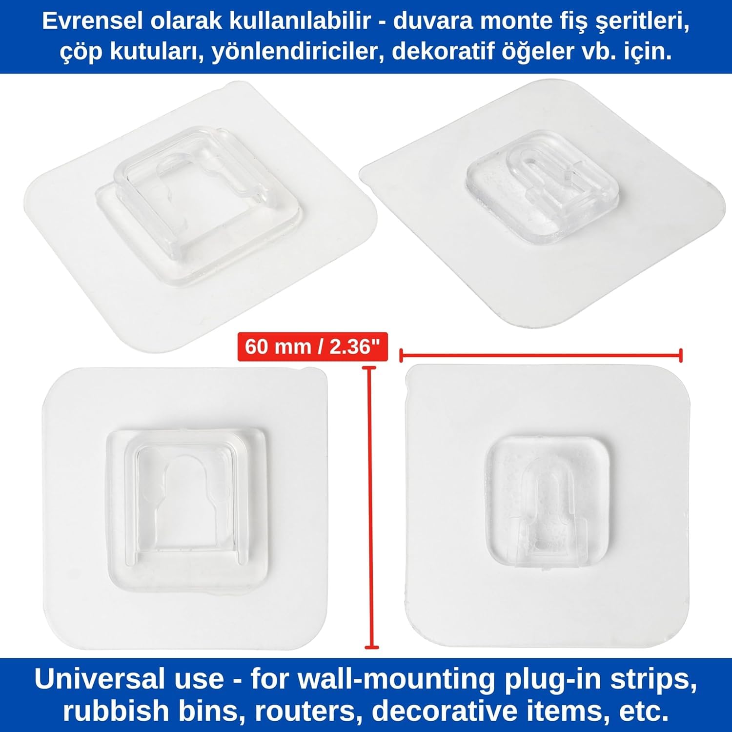 AEE® 10 Çift Yapışkanlı Geçmeli Asma Aparatı Kanca Askı Sabitleyici Klips Seti – Delmeden Montaj – Su Geçirmez Güçlü Yapışkan – Duş Rafı, Mutfak, Banyo ve Ev Düzenleyici Sabitleme Aparatı