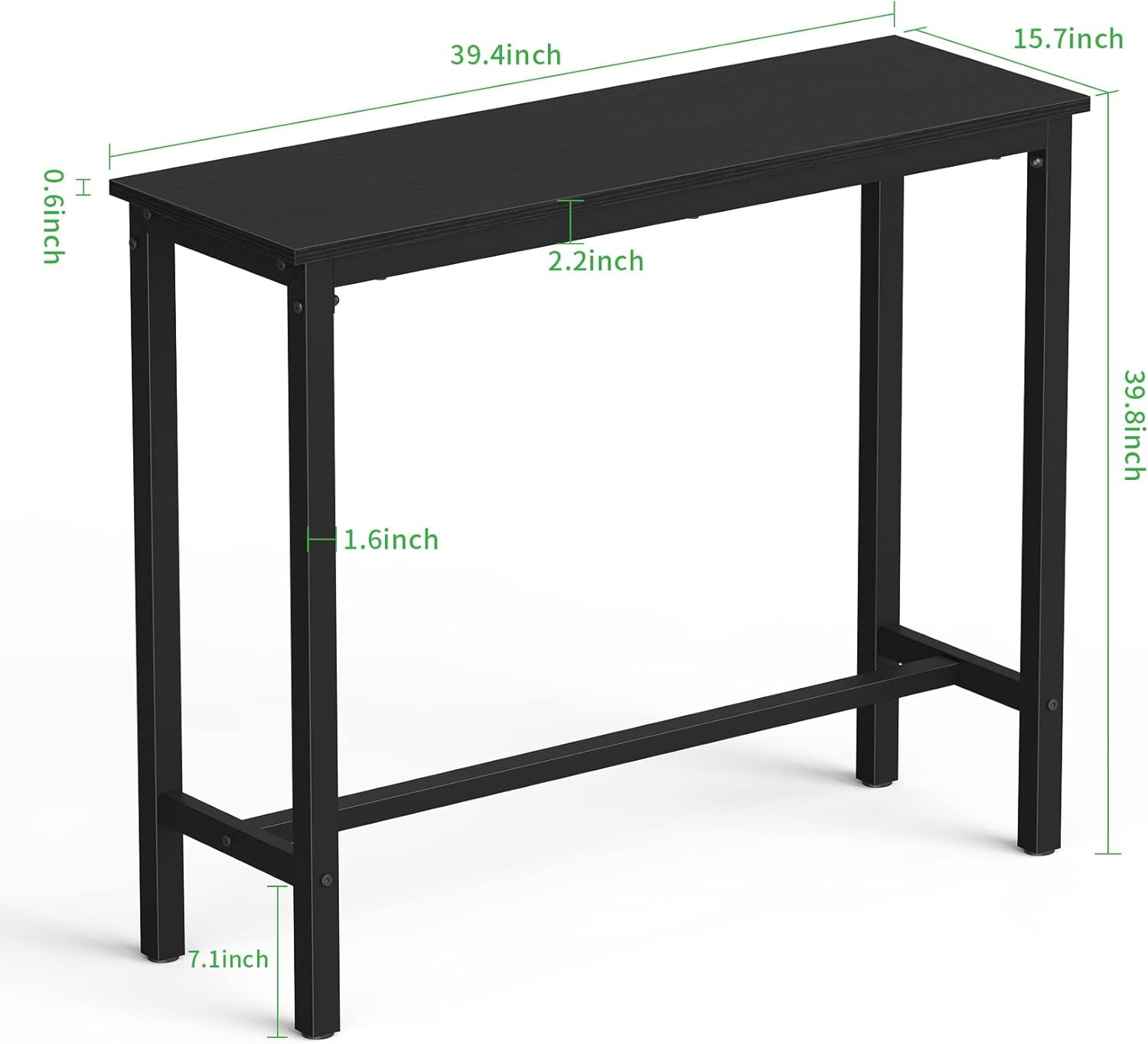 Mr IRONSTONE Bar Table, 39" High Top Pub Table Rectangular Bar Height Table Sofa Console Table Dining Coffee Table, for Narrow Space, Living Room, Sturdy Metal Frame, Easy to Set Up, Black