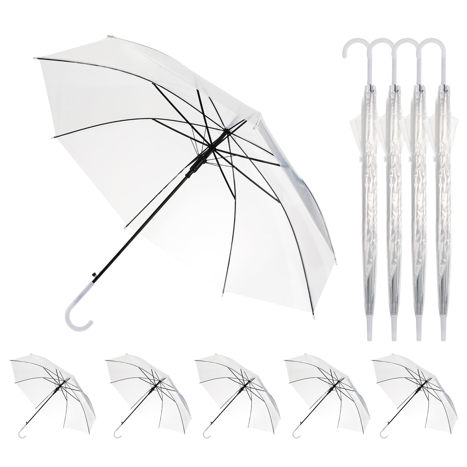 10er-Set Transparente Regenschirme Ø 95 cm, Klarsichtschirm für eine Person, Automatik-Schirm mit ergonomischem Griff – Stilvolles Accessoire für Hochzeiten, Fotoshootings und den täglichen Gebrauch