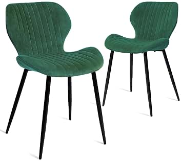 CangLong Pack de 2, Diseño Nórdico, Respaldo Ergonómico, Sillas Tapizadas en Terciopelo para Salón, Comedor o Dormitorio, Verde, Espuma, Metal, 2 Unidades