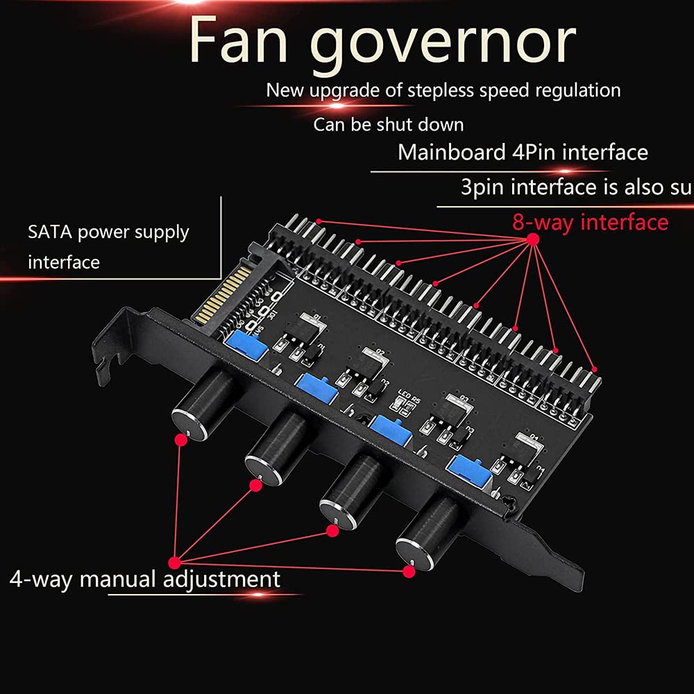 POFET Chassis Fan Hub PC 8 canali Fan Hub 4 manopola Regolatore di velocità della Ventola di Raffreddamento per CPU Chassis Staffa PCI Controllo Ventola da 0 a 12V