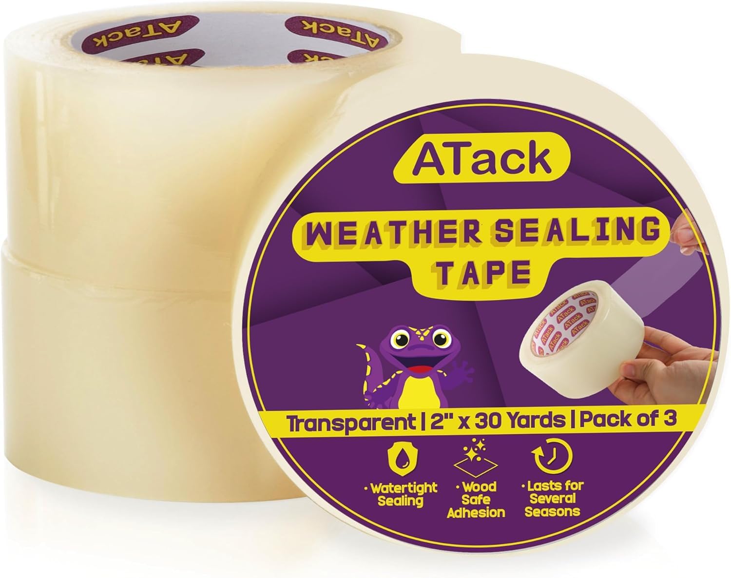 ATack Weather Seal Tape for Windows and Doors 2" x 30yds (3-Pack) - Keep Cold Out for Winter, Residue-Free Stripping, Air Conditioner Sealing