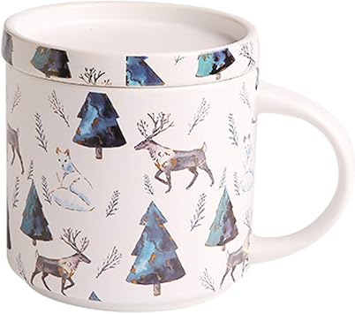 Mugs Ceramic Mug with Lid, Christmas Mug, Trendy Home Office Mug, Large-capacity Coffee Cup 14.5 Oz, Suitable f Latte, Cappuccino Coffee CupB