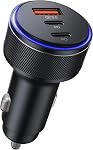 USB-C Car Charger, 3-Port 90W Fast Car Charger, Dual USB-C & USB-A Car Power Adapter, PD3.0 & QC3.0 Fast Charging for iPhone 17/16/15/14/13Pro Max, iPad, MacBook and More