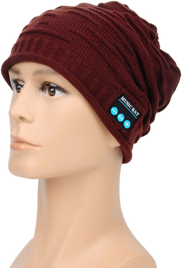 BATTOP Bluetooth Music Hat Winter Warm Soft Knitted Trendy Short Skully Beanie Cap with HD Speakers Mic Earphone Hands Free for Exercise Gym Sports Fitness Running Skiing (Brown) …