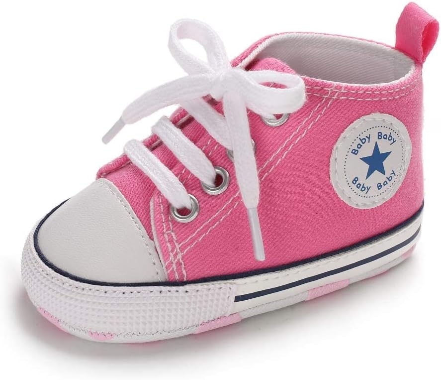 Baby Girls Boys Canvas Sneakers Soft Sole High-Top Ankle Infant First Walkers Crib Shoes
