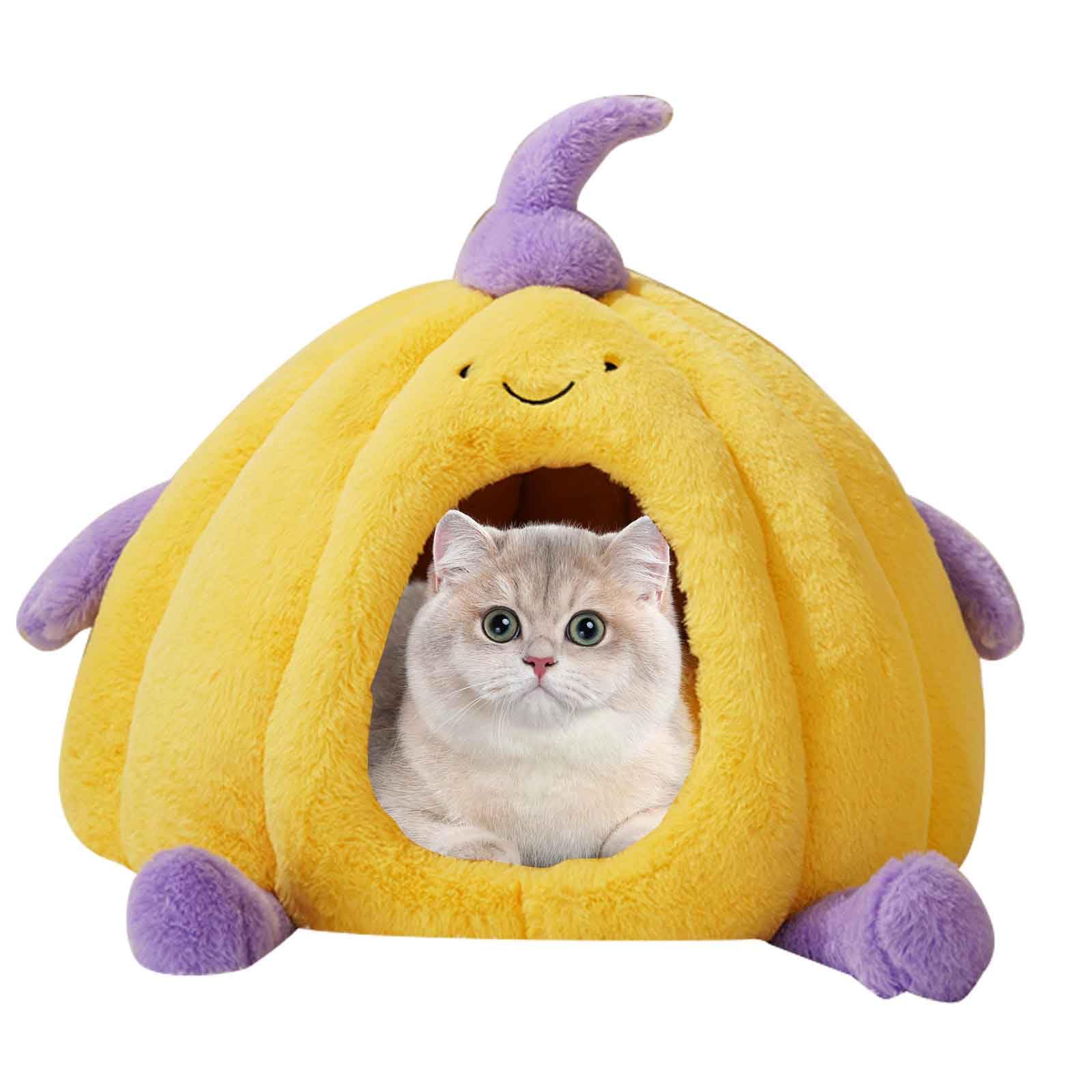 Cuccia per Gatti da Interno, Cuccia Gatto Chiusa, Casetta per Gatti con Cuscino Imbottito Rimovibile E Lavabile, per Gatti E Cani di Piccola Taglia,Giallo,S