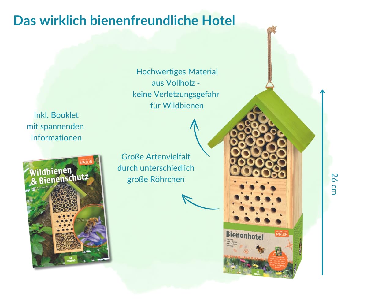 moses Bienenhotel Expedition Natura, Nido e svernamento per api Selvatiche, con emozionante Libretto per Bambini