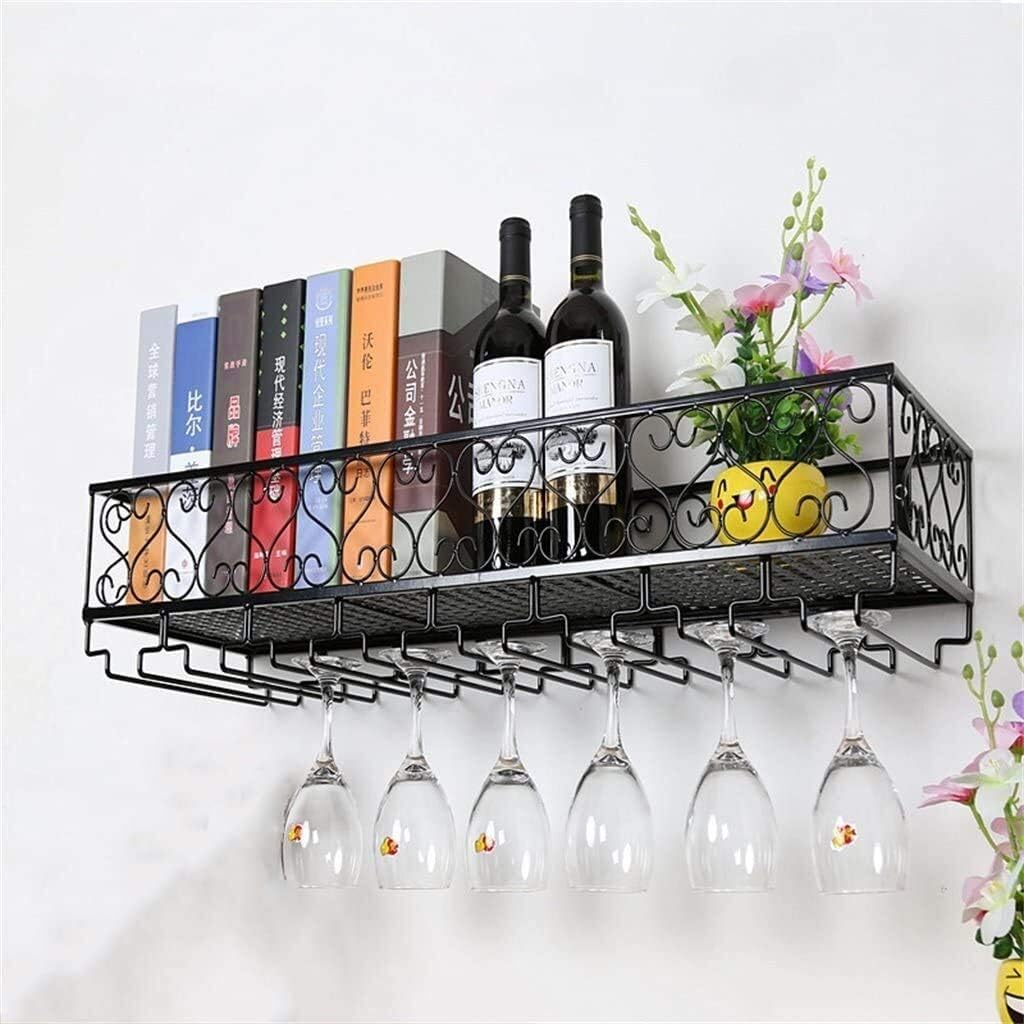 Wall Mounted Wine Rack Iron Goblet Holder Multifunction Shelf Wine Bottles Holder Easy to Install X L120*D25*H17Cm