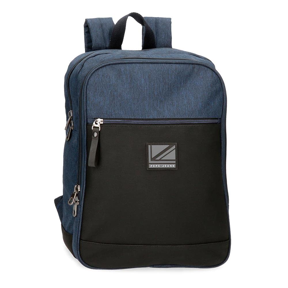 Pepe Jeans Fenix Mochila para Portátil Doble Compartimento Adaptable 15,6" Azul 28x40x14 cms Poliéster con detalles en Piel Sintética 15,68L