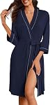 Ekouaer Robes for Women Knee Length Bathrobe Lightweight Kimono Robe 3/4 Sleeve Loungewear Soft Sleepwear with Pockets S-XXL