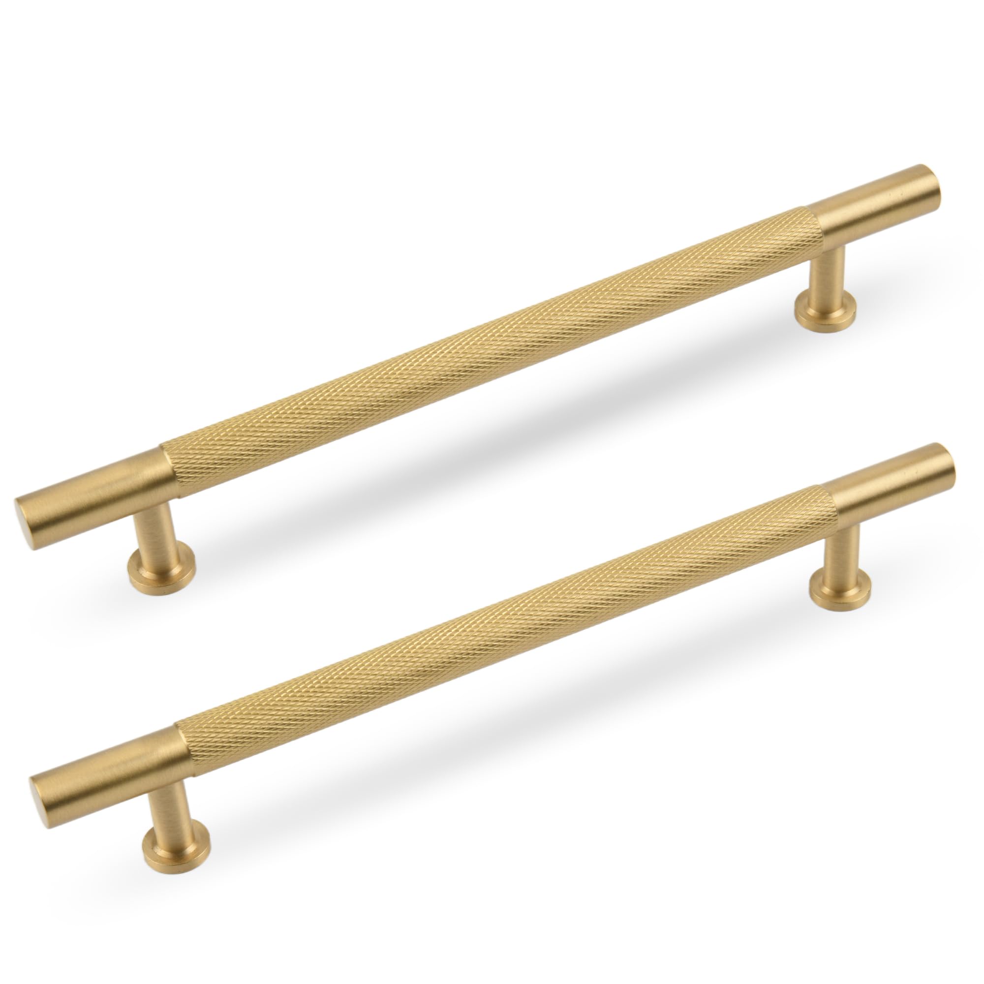 Urnew 5 Pack Brushed Gold Cabinet pulls, Solid Brass Kitchen Drawer Handles, 6-1/4 inch Hole Center Cabinet Bathroom Wardrobe Furniture Door Handles