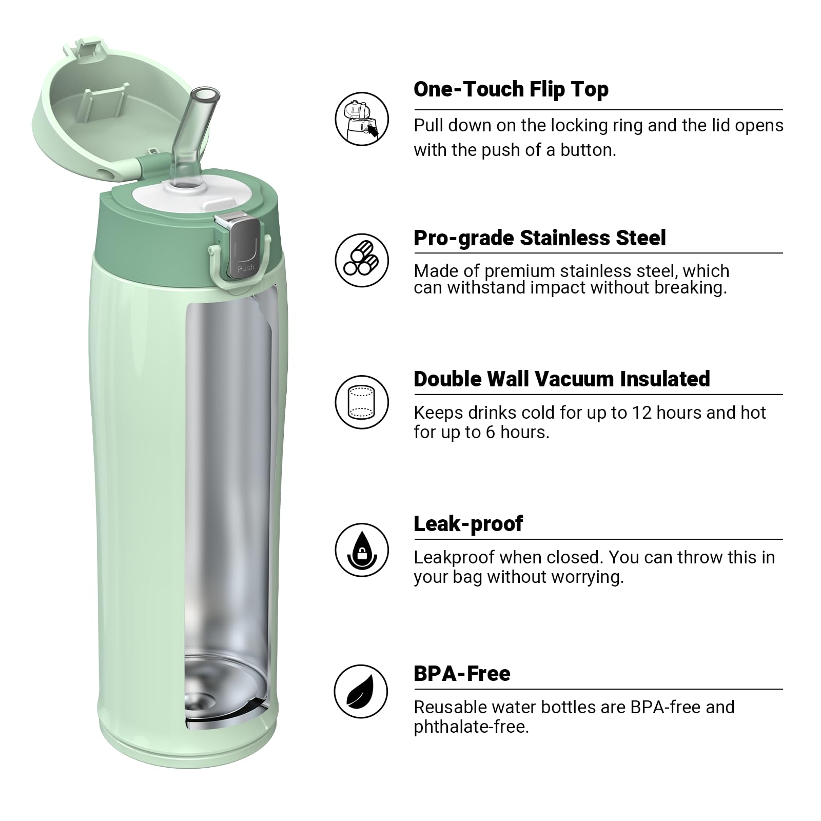 Super Sparrow Borraccia Termica Cannuccia, Borraccia in Acciaio Inox - 350ml, 500ml, 750ml - Senza BPA Tazza Borracce Termiche, Bottiglia Termica per Bambini, Scuola, Sportiva