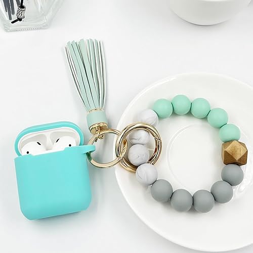 Vista 60 de Funda compatible con AirPods, funda protectora de silicona suave con llavero de pulsera, compatible con Apple AirPods de 2ª