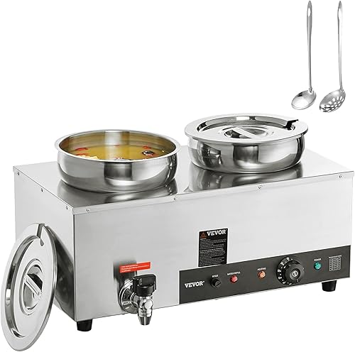 Miniatura 1 de VEVOR Calentador de sopa eléctrico, doble olla redonda de acero inoxidable de 7.4 cuartos de galón de temperatura ajustable de 86  185 F, 1200 W