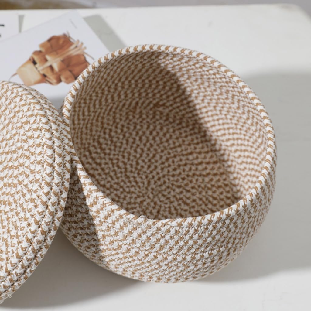 Round Storage Basket with Lid Hand-woven Eggs Baskets Girls Bedroom Organizer