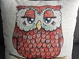 Decorbox Cotton Linen Square Throw Pillow Case Decorative Cushion Cover Pillowcase for Sofa Cute Cartoon Red Owl 18 'X18 '