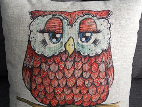 Decorbox Cotton Linen Square Throw Pillow Case Decorative Cushion Cover Pillowcase for Sofa Cute Cartoon Red Owl 18 
