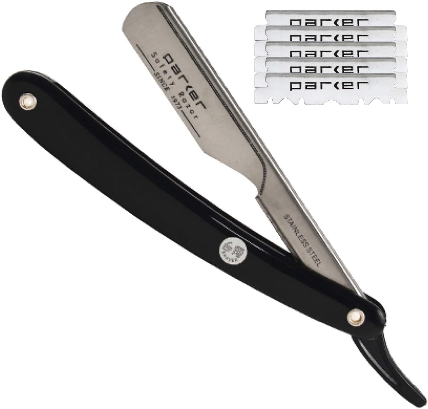 Parker PTB Professional Straight Razor with Replaceable Blades – All‑Stainless‑Steel Push‑Type Design + 5 Parker Platinum Half Blades – Barber‑Grade Razor for Precision Shaving & Detailing