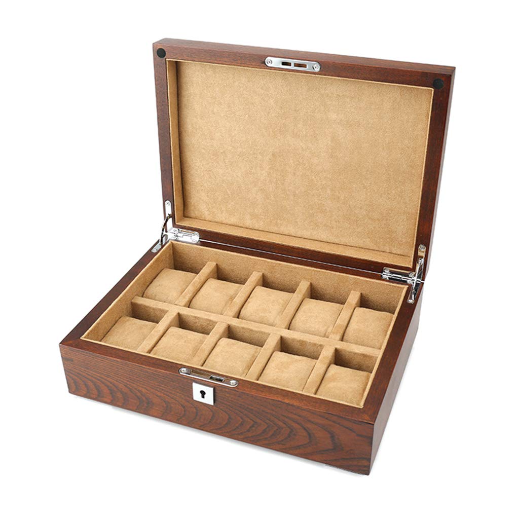 HVMBEUGOS Watch Display Storage Box Watch Storage Box Solid Wood 10 Slots With Glass Sunroof Lockable Mechanical Watch Collection Storage Box For Men/Women Gift - 30×21.5×10cm