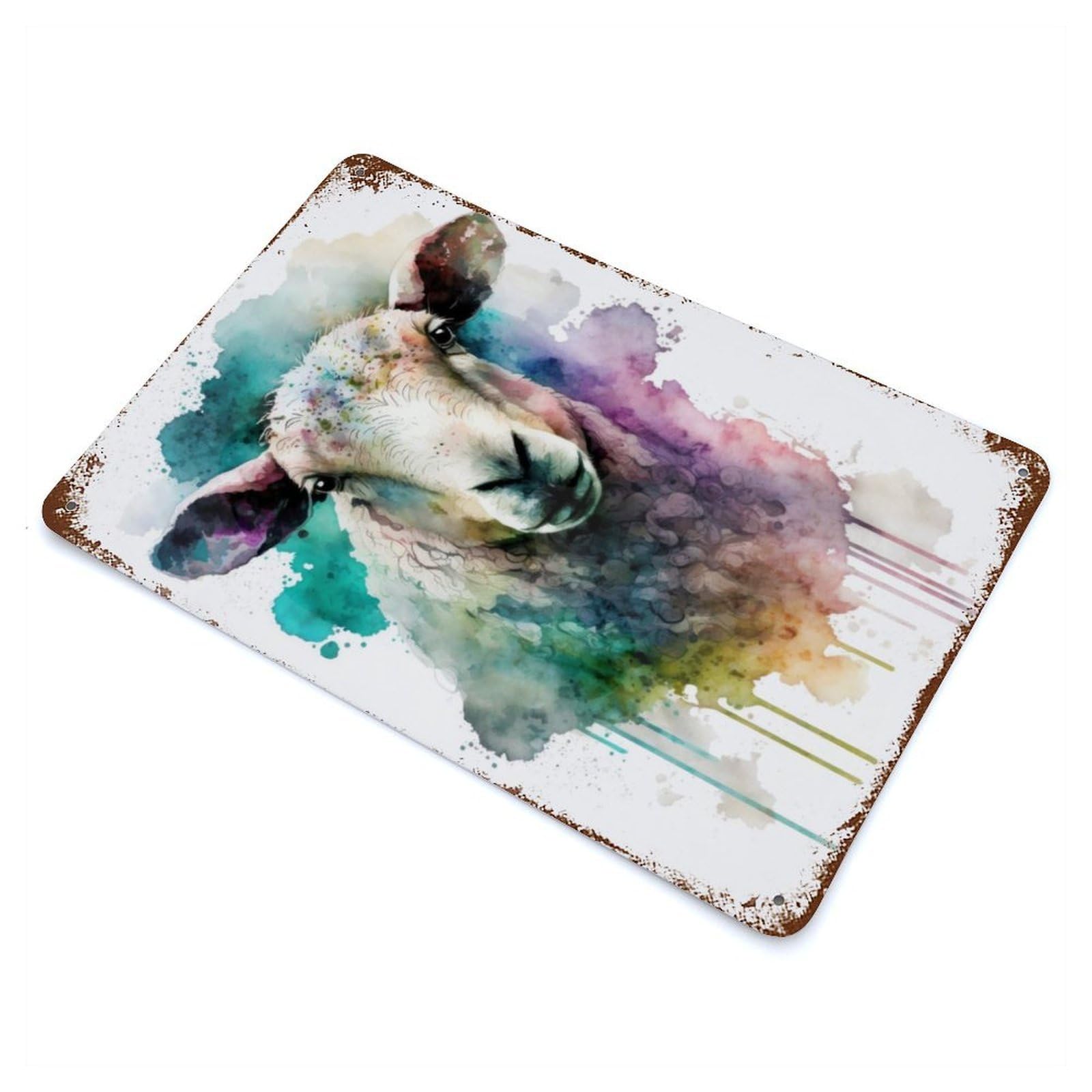 Watercolor Sheep Portrait Vintage Wall Sign 11.8"x7.9", Rust Effect Metal Decor for Farmhouse, Kitchen And Entryway Decor