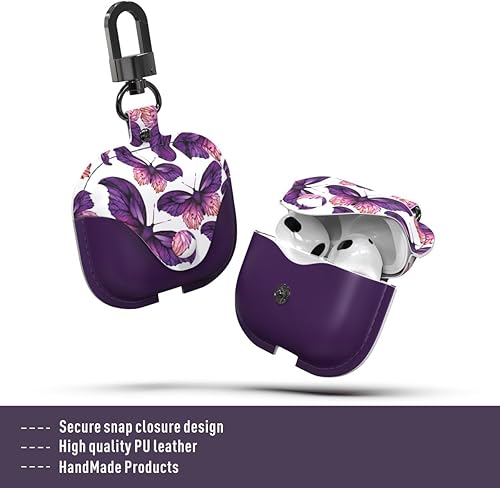 Miniatura 4 de Funda de cuero para AirPods 3, funda de cuero para Airpod 3 para mujer, funda de cuero para Airpod 3 con llavero de cierre a presión seguro (rojo)