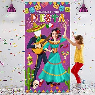Fiesta Couple Photo Door Banner, Giant Fabric Fiesta Photo Booth Background, Funny Fiesta Games Supplies for Mexican Theme Festival, 6 x 3 ft