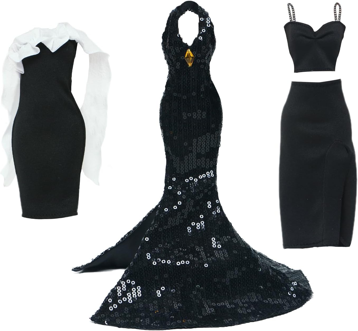 BJDBUS Limited Edition 3 Set Black Doll Wedding Dresses Accessories for 11.5 inch Girl Doll Princess Clothing, Gown, Skirt, Stuffs Add in Wardrobe
