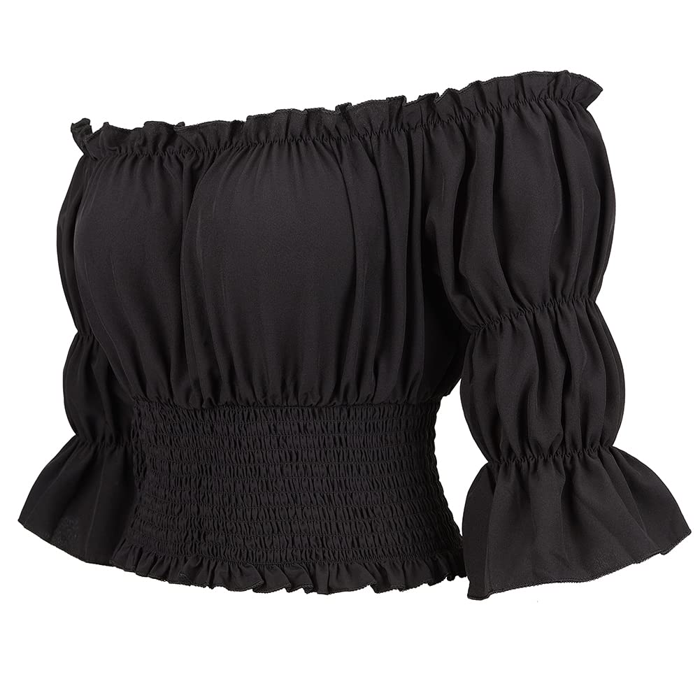 Hengzhifeng Renaissance Shirt Women Off Shoulder Blouse XXL Black
