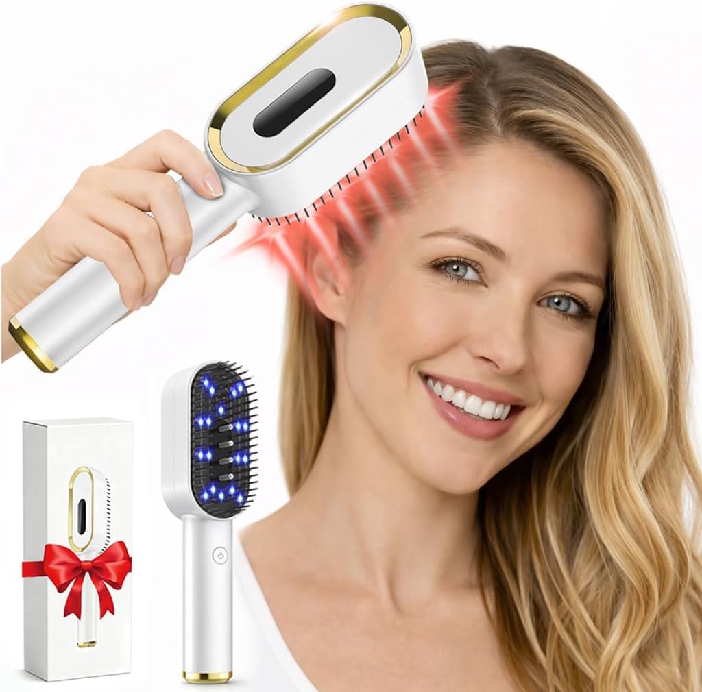 Laser Hair Growth Comb - FDA Cleared 650nm LLLT Red Light Therapy for Thinning Hair Regrowth, Vibrating Scalp Massager Promotes Fuller, Thicker Hair Rechargeable for Men & Women - White