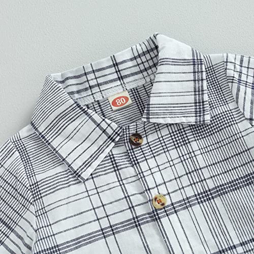 Fhutpw Baby Boys 2Pcs Summer Outfits Short Sleeve T-Shirt Tops Elastic Waistband Shorts Set Toddler Clothes (Striped White + Grey, 6-12 Months) #TOP3