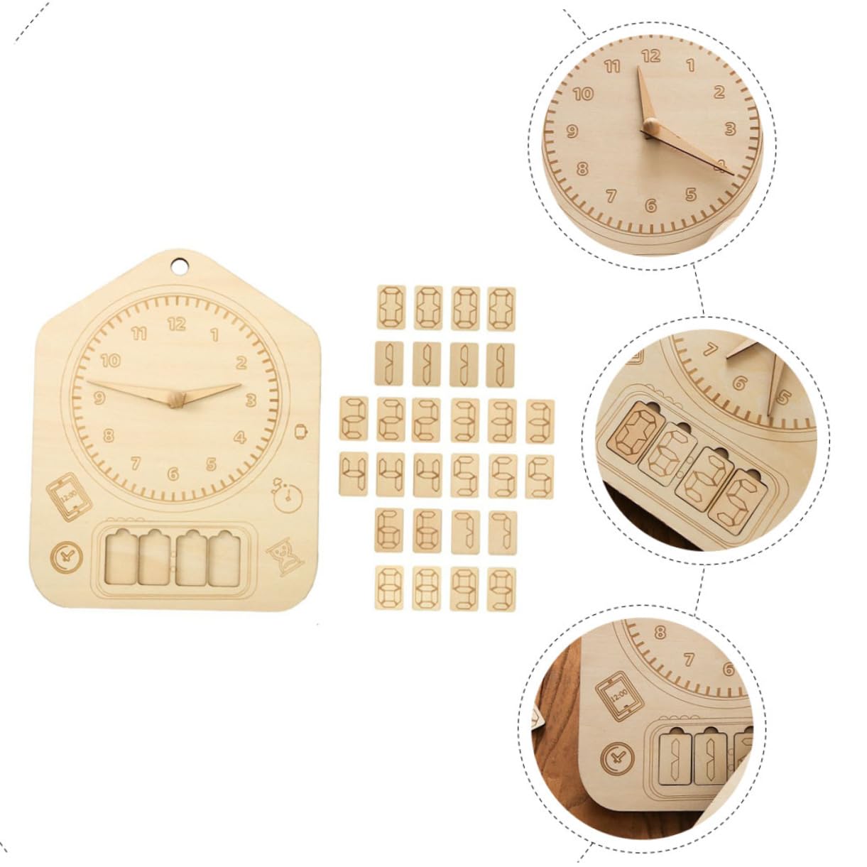 Abaodam 1 Set Wooden Clock Learning Clock Cognition Plaything for Preschoolers Shape Recognition and Telling Skills Development Safe Material