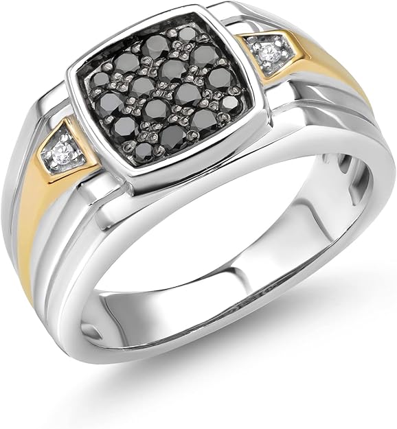 Amazon [Gem Stone King] 0.22カラット リング 指輪 メンズ シルバー925 ＆イエローゴールド サイズ21号