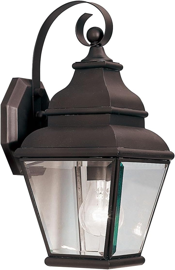 Livex Lighting 2590-07 Exeter 1 Light Outdoor Bronze Finish Solid Brass Wall Lantern with Clear Beveled Glass