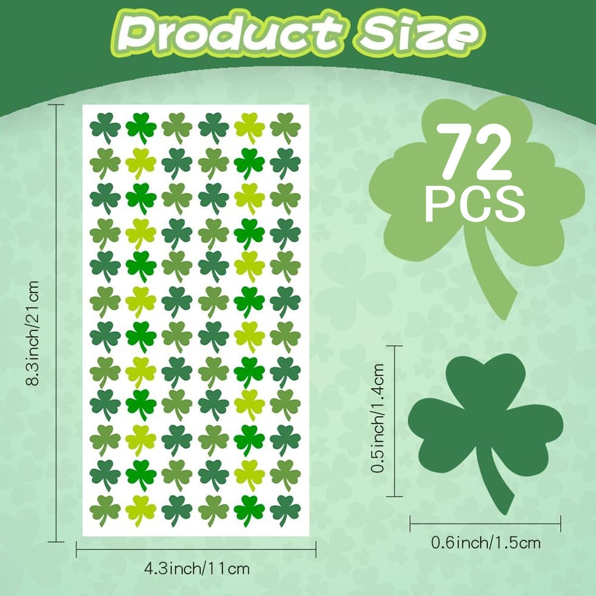 carl vinson® Green Clover Lucky Sticker Self-Adhesive Decorative Seal Label One Sheet Pack of 10 | C758;11 * 21cm Single | 21 * 11cm 2