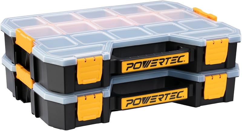 Stackable Tool Box Organizer with Removable Dividers - 17 Compartments, Interlocking, Portable Design, 2-Pack (72118-P2)