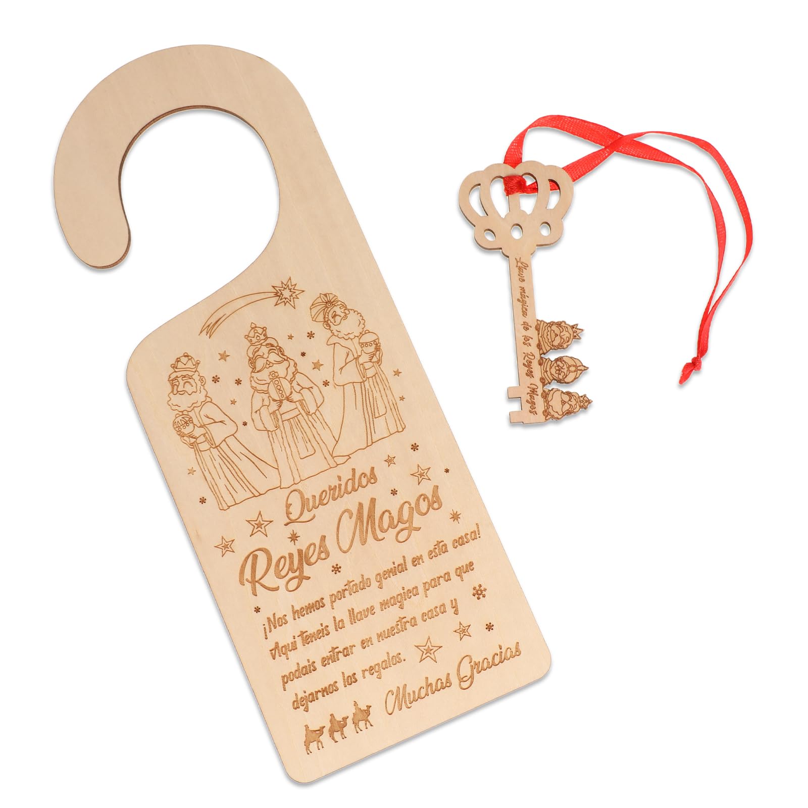 DPKOW Llave Mágica Reyes Magos con Colgador de Puerta en Madera, Señal Puerta de Madera Tarjeta Reyes Magos Llave Regalo para Reyes Magos Adorno Niños Regalar Reyes Magos Navidad Decoración