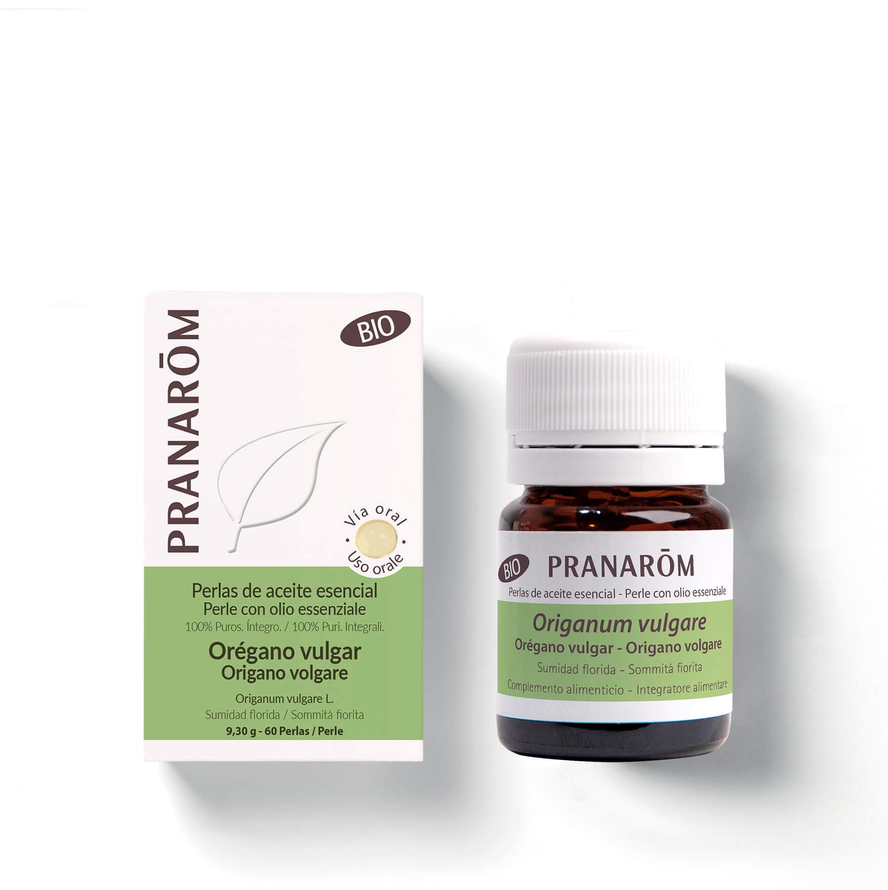 PRANAROM Perlas Orégano Bio - Aceite Esencial Puro AEQT - Minicápsulas Digestión y Bienestar General - 60 Cápsulas Fáciles de Tragar