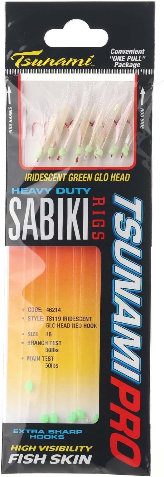 Sabiki Rig, Iridescent Glo Head - Red Hook, Size 16, 1 Piece