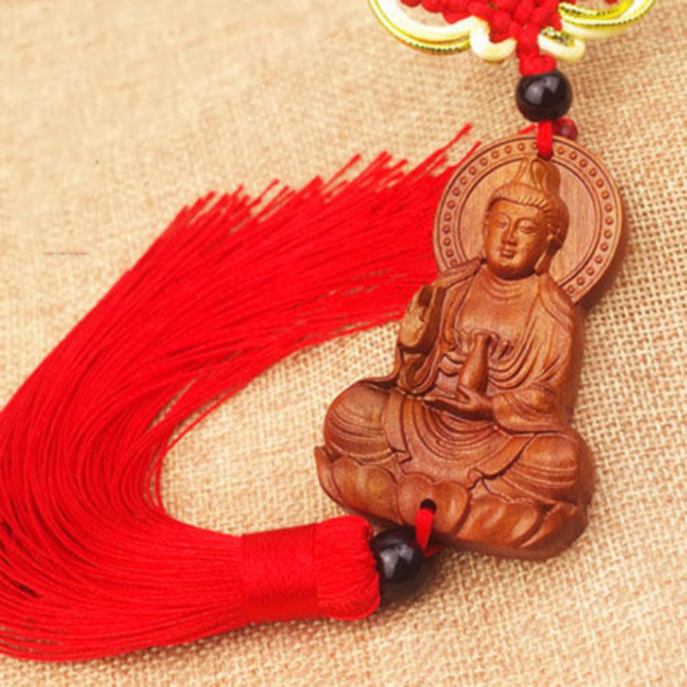 LKLNCXC Key Rings Car Peach Wood ，Peach Interior Guanyin Rearview Mirror Accessory
