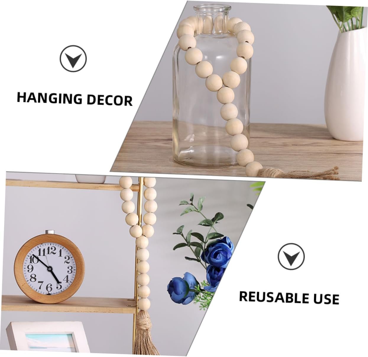6pcs Decorative Bead Garland with Tassels Rustic Beads Pendant for Home Decor Versatile Wall Hanging Decoration for Farmhouse Garden Bedroom and More