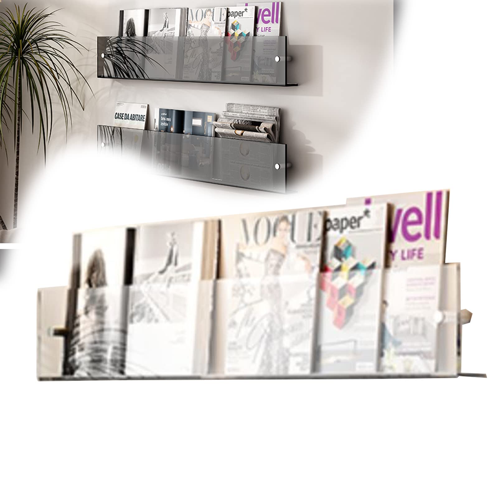 BTYQKZVPM Modern Acrylic Magazine Rack, Acrylic Hanging Magazine Rack Leaflet Holder 40-100cm(Transparent,100cm)