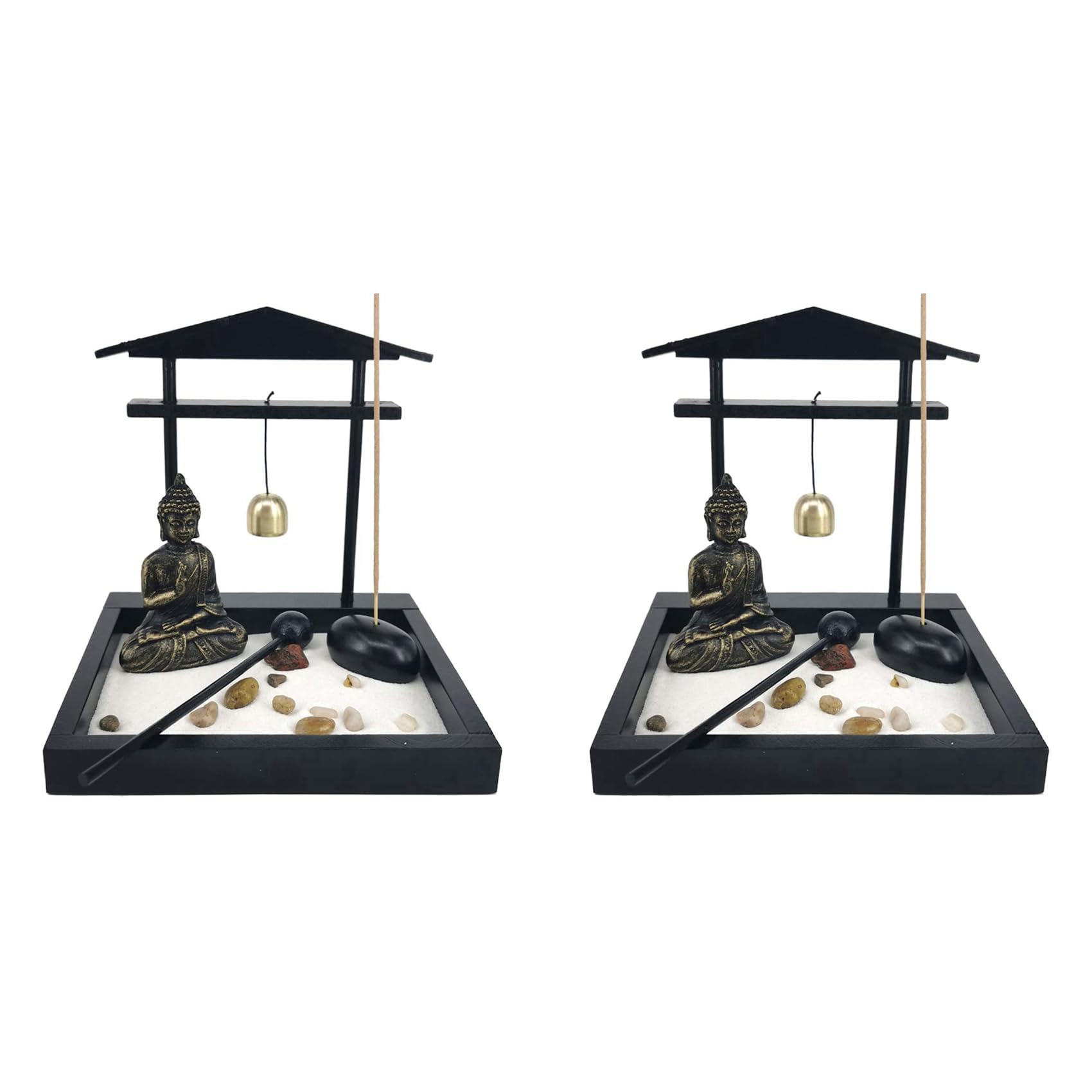 Vjsujehgy 2X Desktop Sand Garden Meditating Buddha Statue,Mini Garden Sand Tray Kit for Home Decor