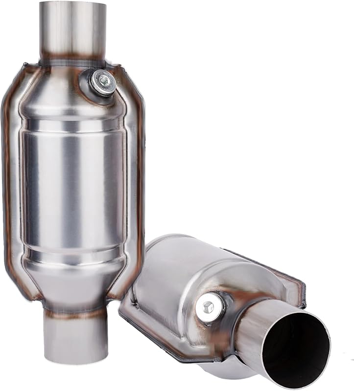 Conversor catalítico universal Yeoflagtrade com entrada e saída de 7,62 cm, porta para sensor O2 e escudo térmico – Conjunto com 2