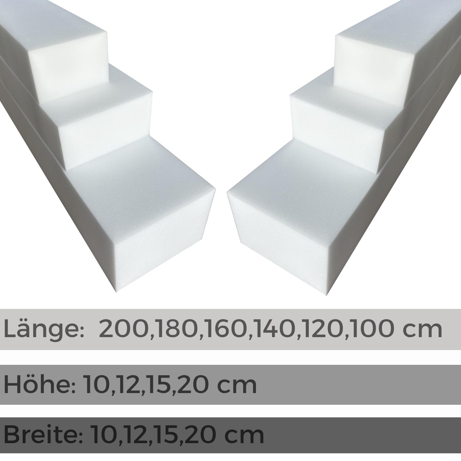 All4All Matratzenverlängerung – Zusatzmatratze - Schaumstoff zuschnitt - Matratzenkeil - Bett Lückenfüller, Matratzenausgleich – Matratzenverbinder - Matratzenverbreiterung - RG25/44-15x20x200cm