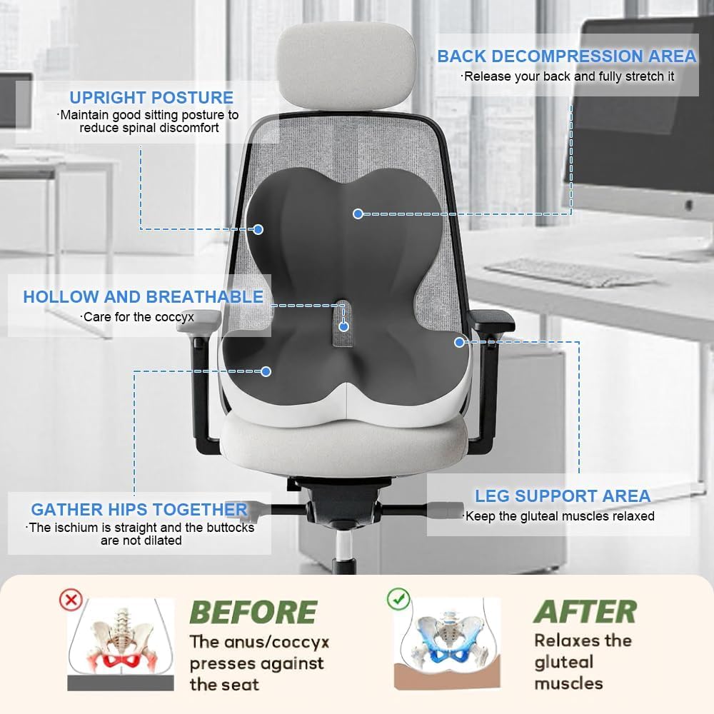 HoldOneLight Cojín con Respaldo Ergonómico, Cojín Ortopédico de Asiento con Apoyo Lateral, Acolchado Transpirable para Oficina, Coche y Uso Diario