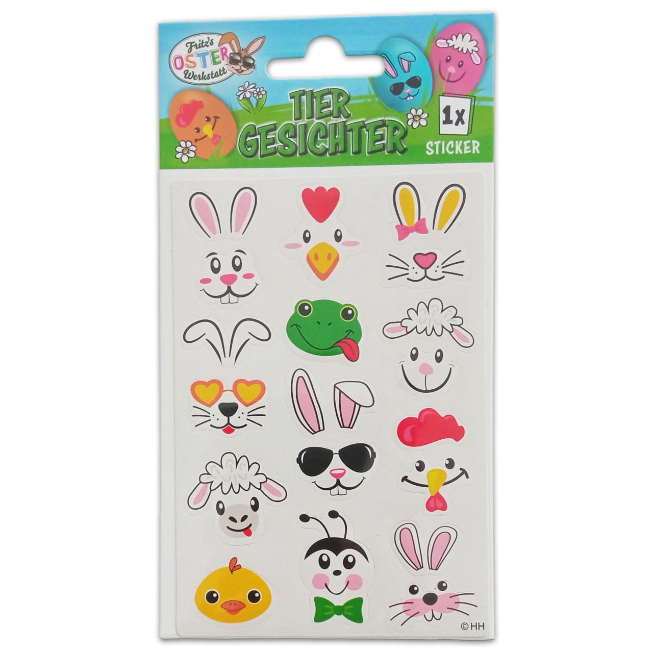Oster Eier Sticker - freche Gesichter Aufkleber für Oster Eier Deko - Bogen 12 Motive / 12 Sticker (Tier Gesichter)