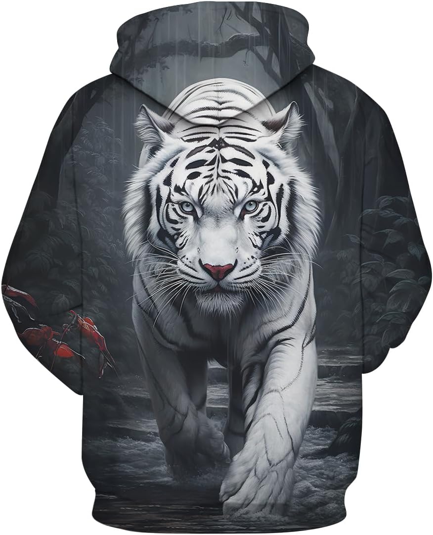 Vintage Spicy Ink Tiger Cool Graphic Hooded Sweatshirts Pullover Gorgeous White Tiger Hoodie Hoodies - Image 3